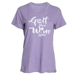 Stroke Play Golf Apparel Golf Now, Wine Later Women's T-Shirt -golf clubs importe boutique Golf Now Purple