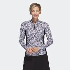 Adidas Ultimate365 Printed 1/4-Zip Mock-Neck Golf Polo Shirt -golf clubs importe boutique Ultimate365 Printed 1 4 Zip Mock Neck Golf Polo Shirt Black HT1254 21 model 471554